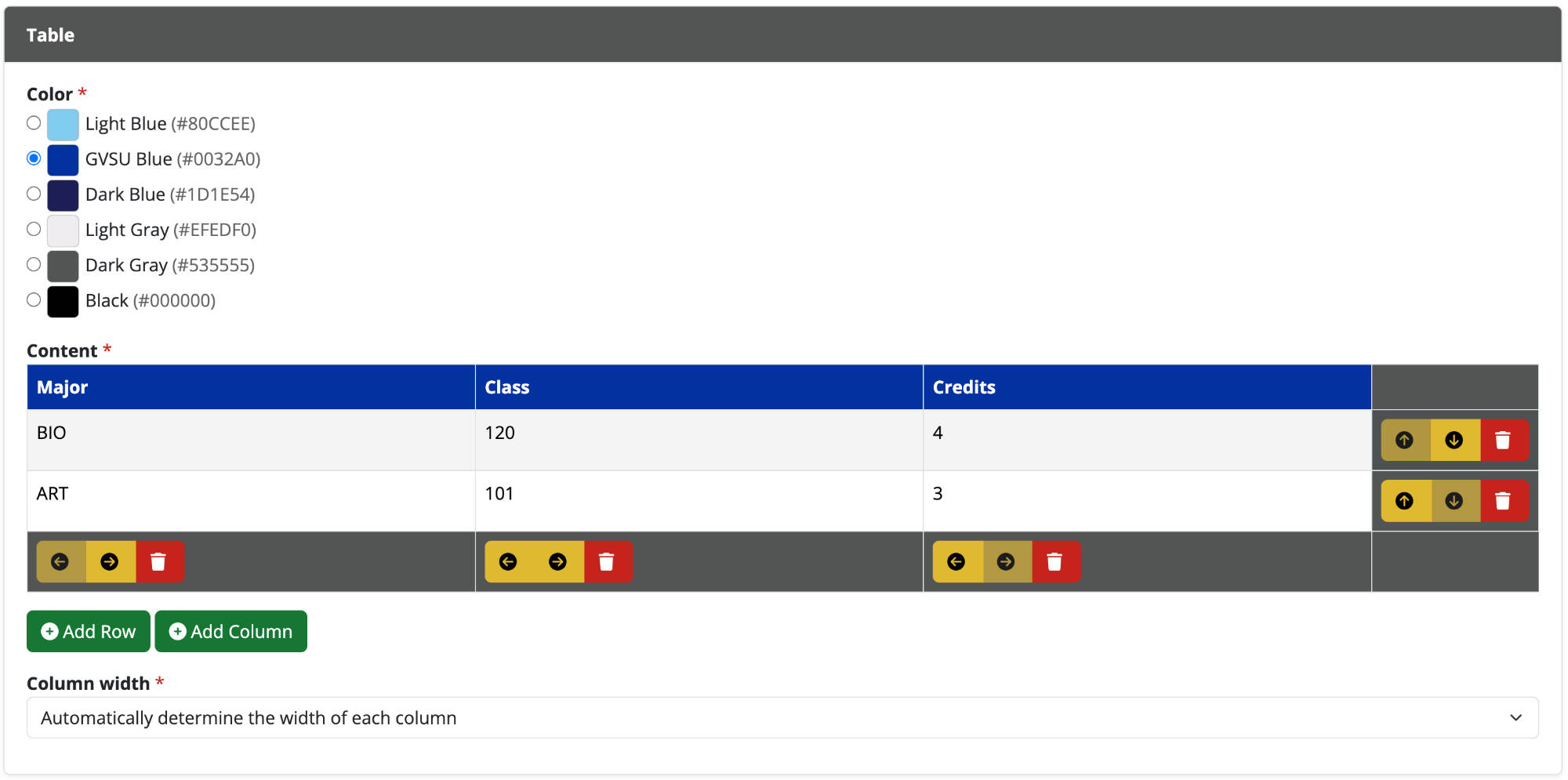 Screenshot of the node editor's "table" chunk